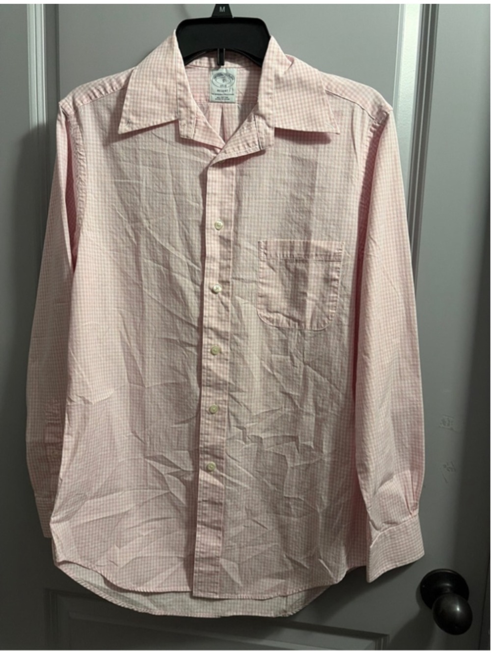 Men's Brooks Brothers Pink White Gingham Casual Button Down Shirt S #0055